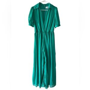Faeriesty Green deep v neck wide leg jumpsuit